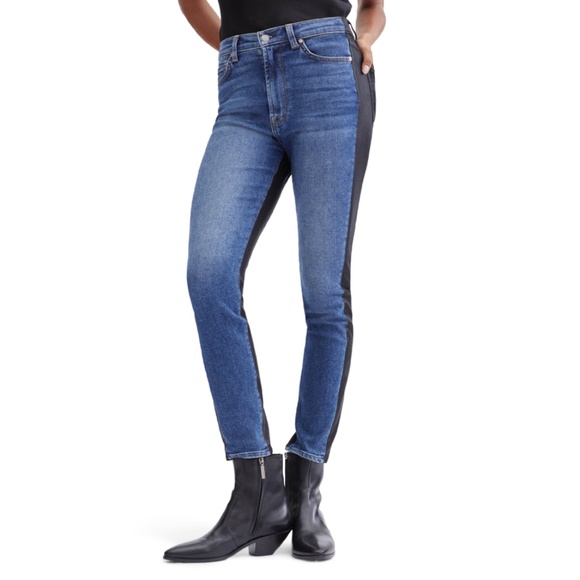 7 for all Mankind "Blue Nova Coated" High Waist Ankle Skinny Jeans Size: 24